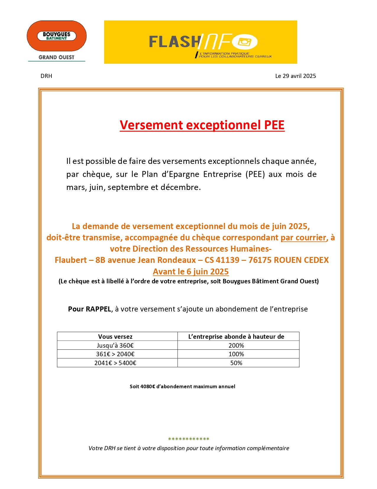 Ouverture second trimestre PEE